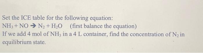 Set the ICE table for the following equation: | Chegg.com