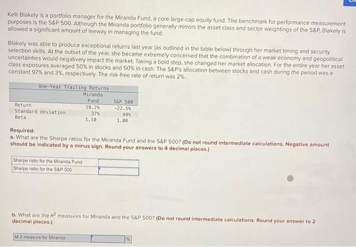 Solved Kelli Blakely is a portfolio manager for the Miranda | Chegg.com