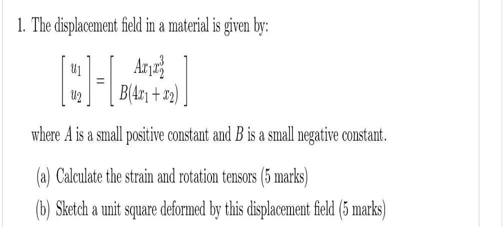 Solved 1. The displacement field in a material is given by: | Chegg.com