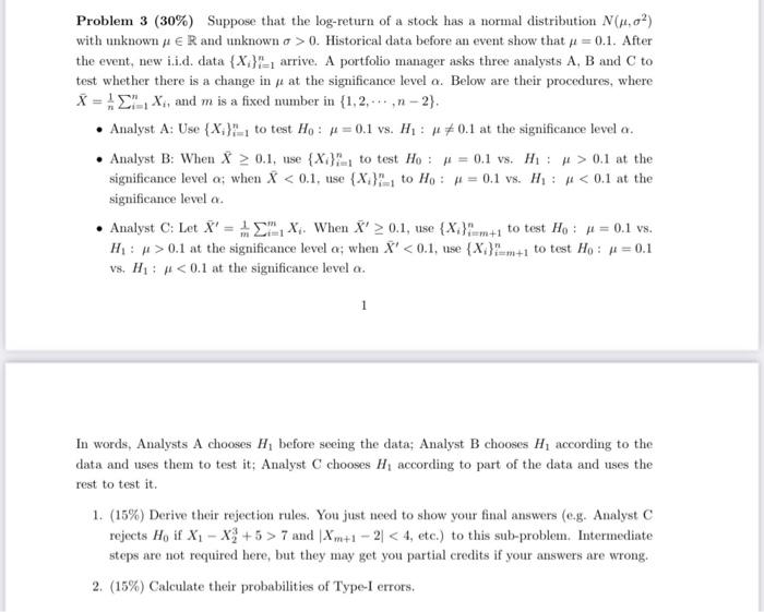 Problem 3 30 Suppose That The Log Return Of A S Chegg Com