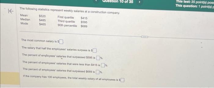 Solved The following statistics represent weekly salaries at | Chegg.com