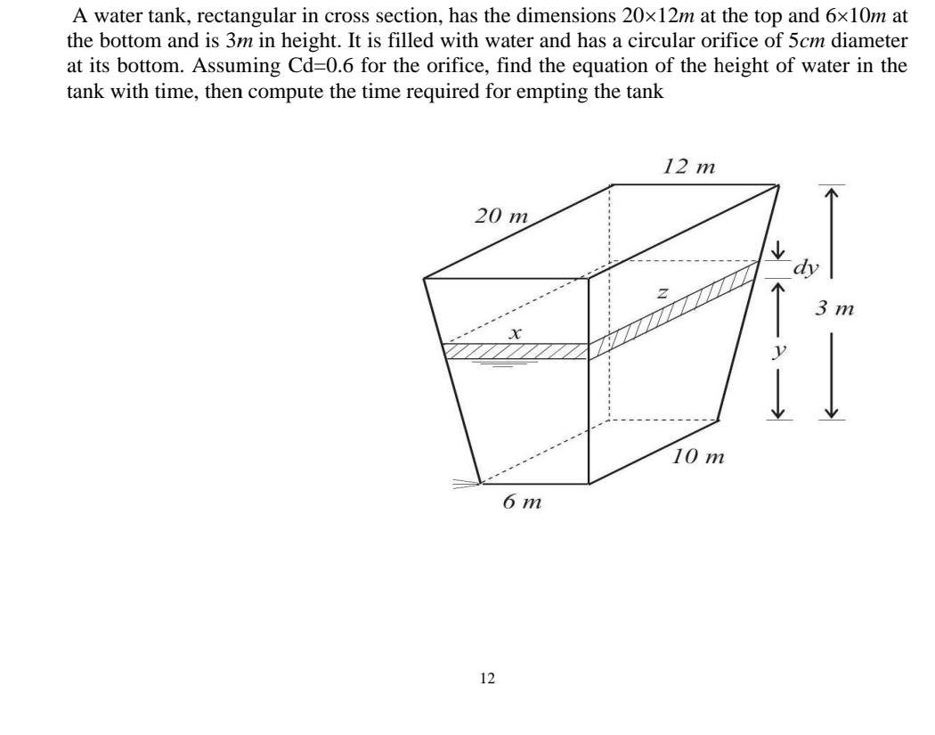 Tank Depth Solved A water tank, rectangular in cross section, has the | Chegg.com