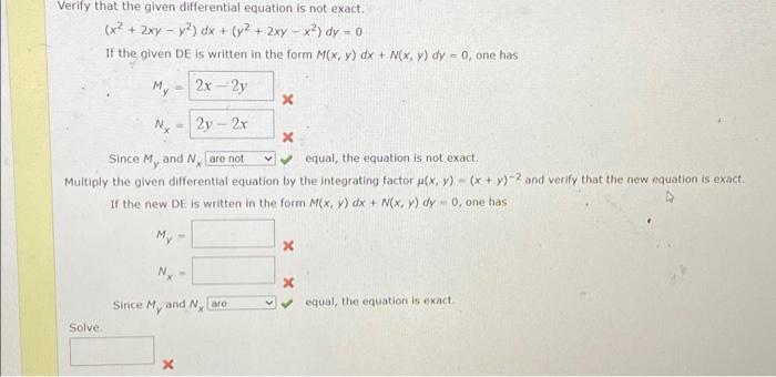 Solved Verify that the given differential equation is not | Chegg.com