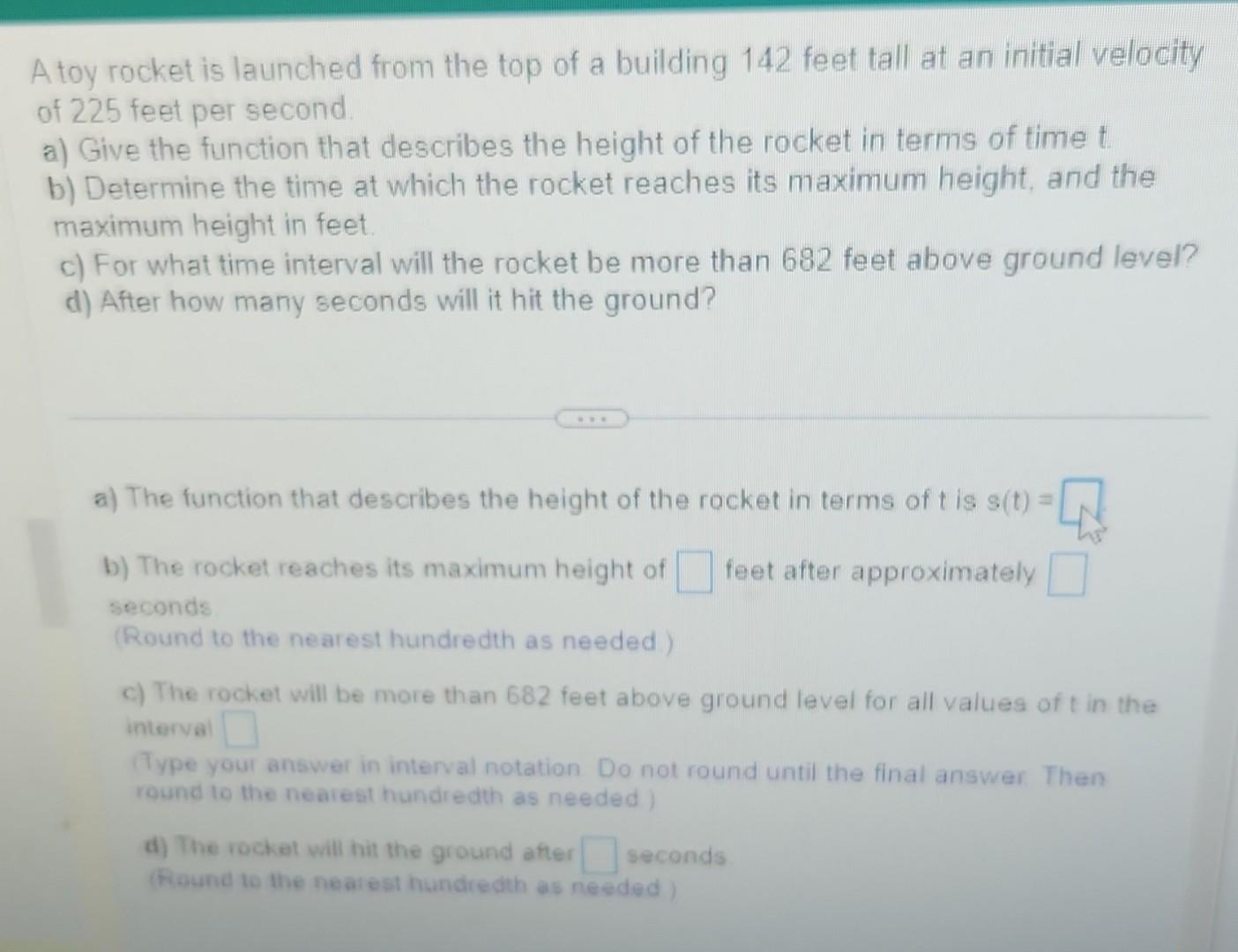 Solved A Toy Rocket Is Launched From The Top Of A Building | Chegg.com