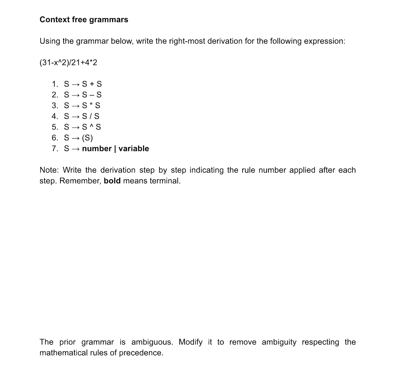 Solved Context free grammarsUsing the grammar below, write | Chegg.com