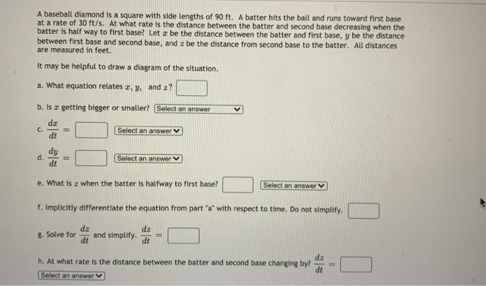 Solved A baseball diamond is a square with side lengths of | Chegg.com