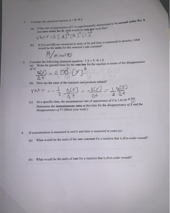 Solved 2. Consider the chemical reaction A+B C and order for | Chegg.com