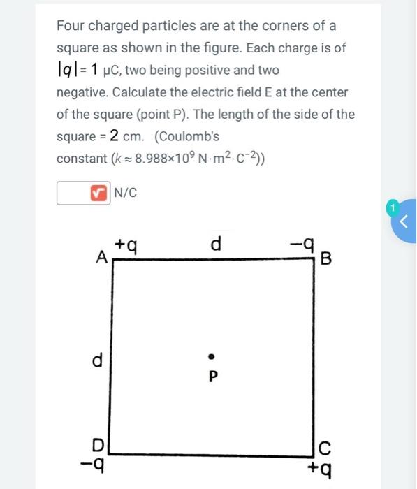 Solved Four charged particles are at the corners of a square | Chegg.com