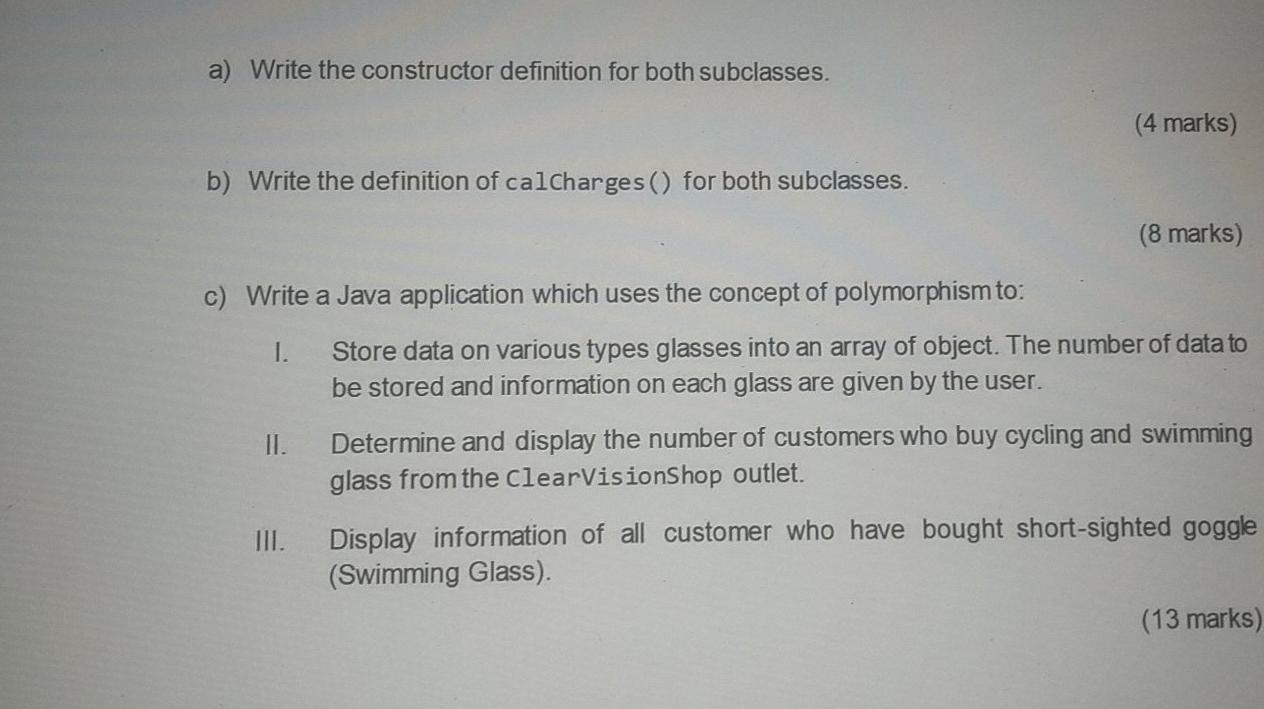 Question 2 a) Write JAVA codes for the following | Chegg.com