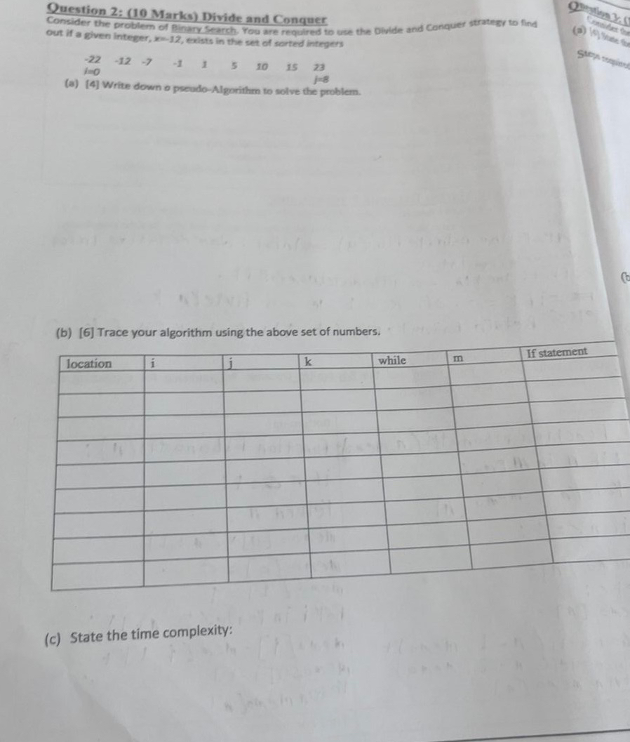 Solved Question 2: (10 ﻿Marks) ﻿Divide and ConquerConsider | Chegg.com