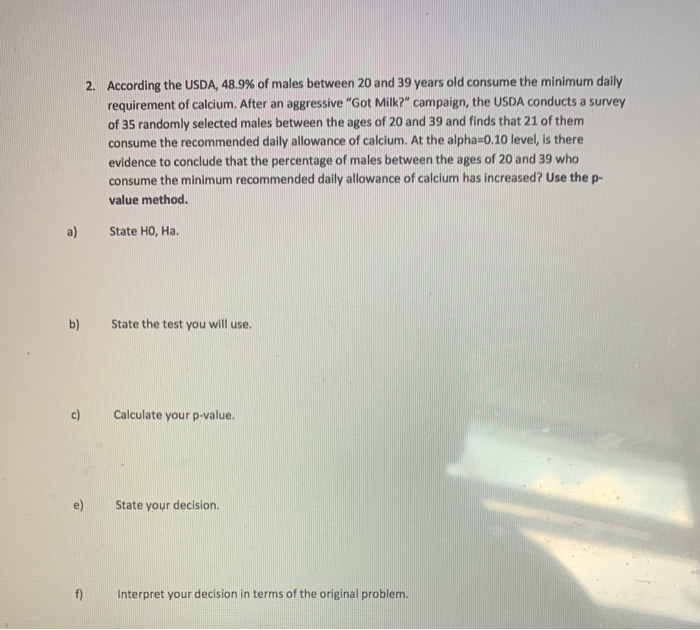 Solved 2 According The Usda 48 9 Of Males Between 20 A Chegg Com