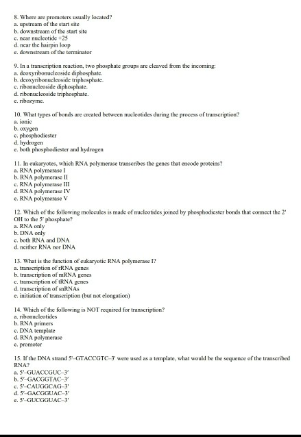 Solved 8. Where are promoters usually located? a. upstream | Chegg.com