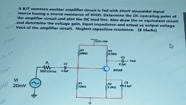 Solved A BJT common emitter ampllfier circuit is fend with | Chegg.com