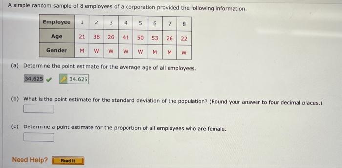 Solved A Simple Random Sample Of 8 Employees Of A | Chegg.com