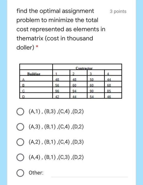 optimal assignment problem example