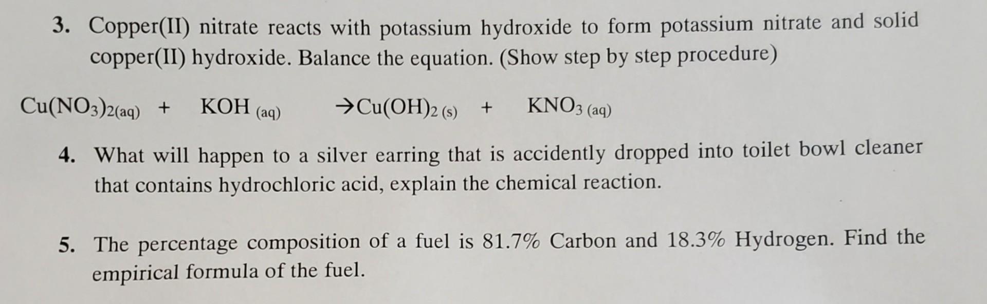 Solved 3. Copper(II) nitrate reacts with potassium hydroxide