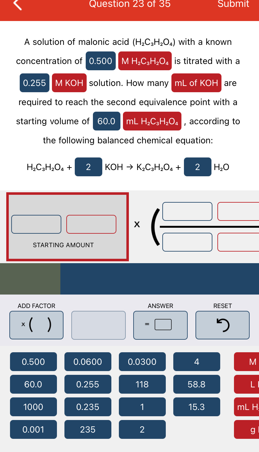 Solved Question 23 ﻿of 35SubmitA solution of malonic acid | Chegg.com