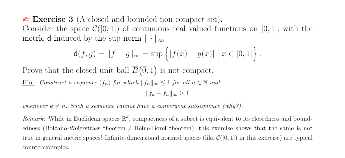 Solved Exercise 3 (A closed and bounded non-compact | Chegg.com