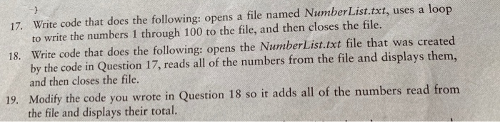 Solved 17. Write code that does the following: opens a file | Chegg.com