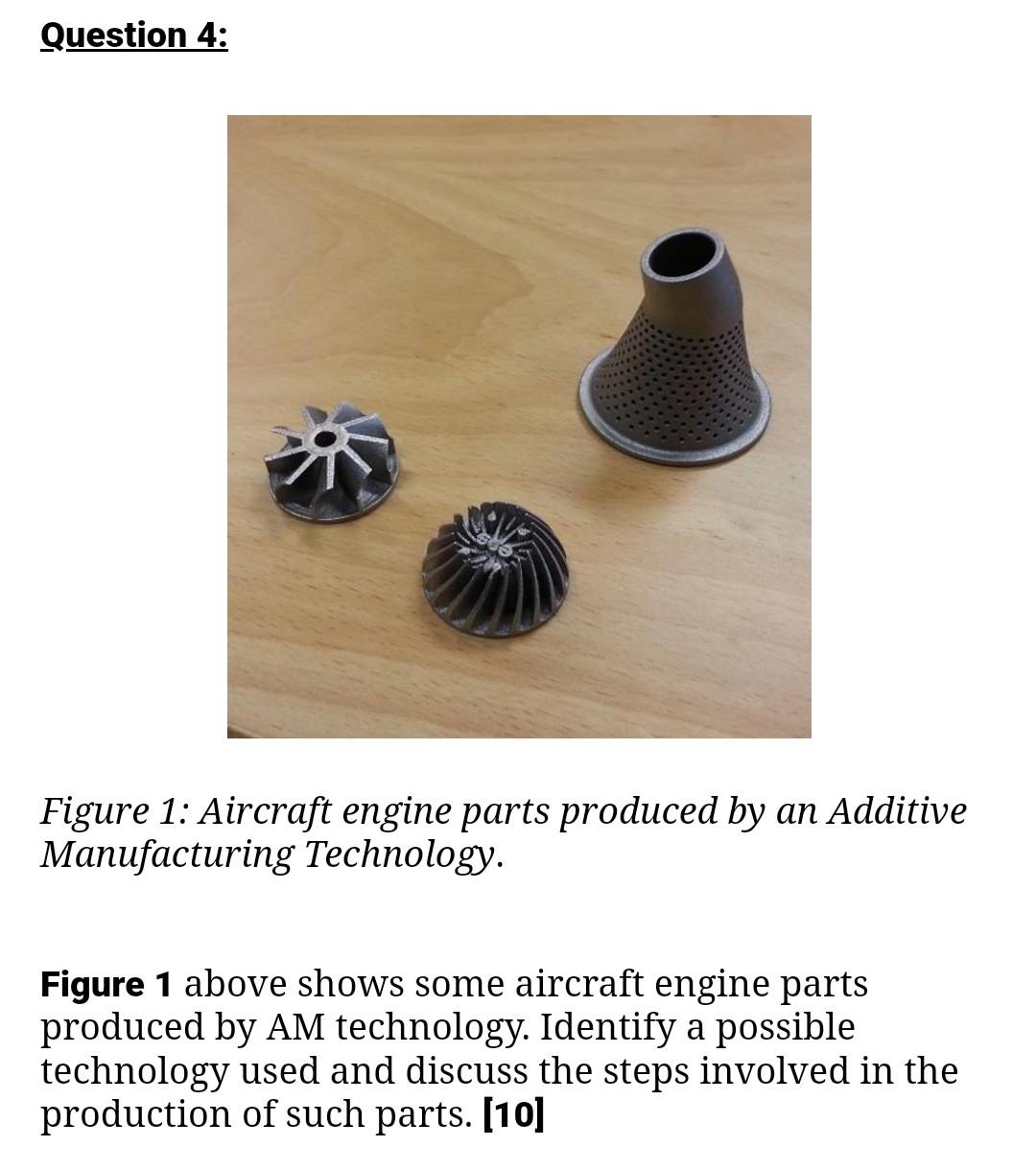 Figure 1: Aircraft engine parts produced by an Additive Manufacturing Technology.
Figure 1 above shows some aircraft engine p