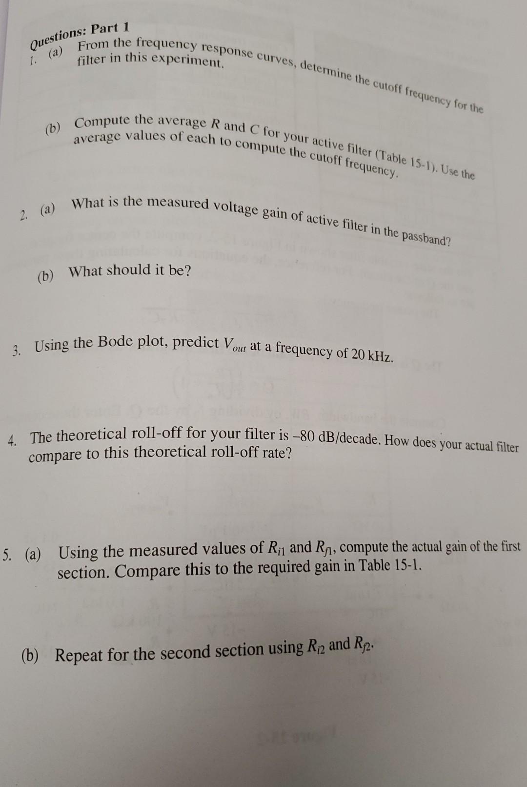 Solved Questions: Part 1 1. (a) From the frequency response | Chegg.com