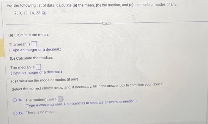 Solved For the following list of data, calculate (a) the | Chegg.com