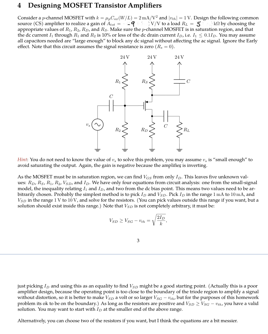 4 ﻿Designing MOSFET Transistor AmplifiersConsider a | Chegg.com