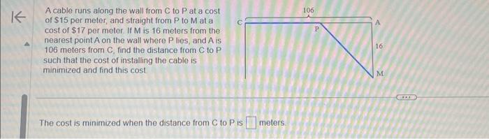 Solved A cable runs along the wall from C to P at a cost of