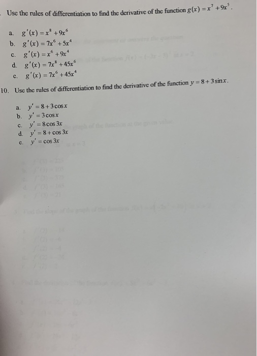 Solved + x. - Use the rules of differentiation to find the | Chegg.com