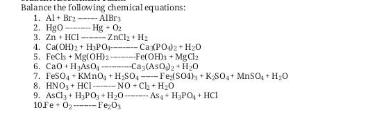 Solved Balance the following chemical equations: 1. Al + Br2 | Chegg.com