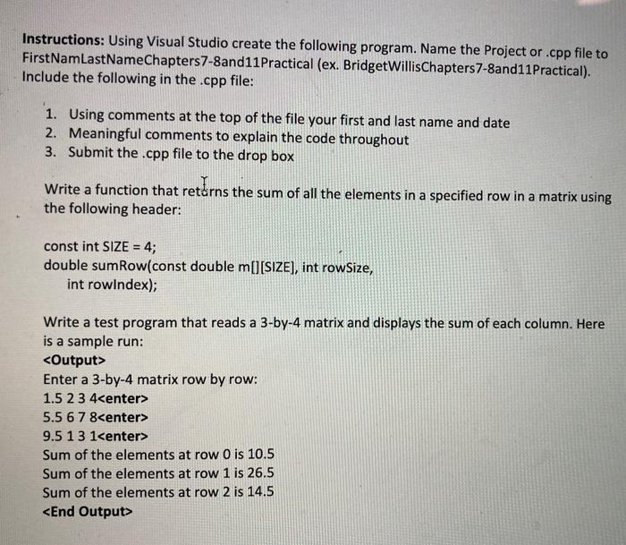 Solved Instructions: Using Visual Studio create the | Chegg.com