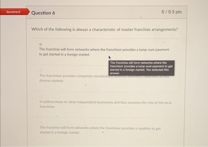 Solved Incorrect Question 7 0/0.5 pts Which of the following | Chegg.com
