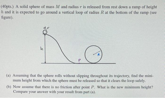 Solved (40pts.) A solid sphere of mass M and radius r is | Chegg.com