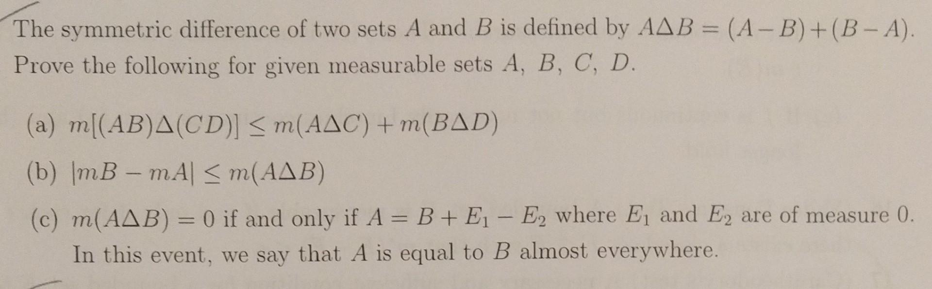 Solved The Symmetric Difference Of Two Sets A And B Is | Chegg.com