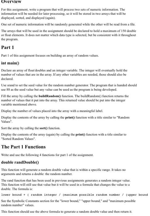 Solved Overview For this assignment, write a program that | Chegg.com