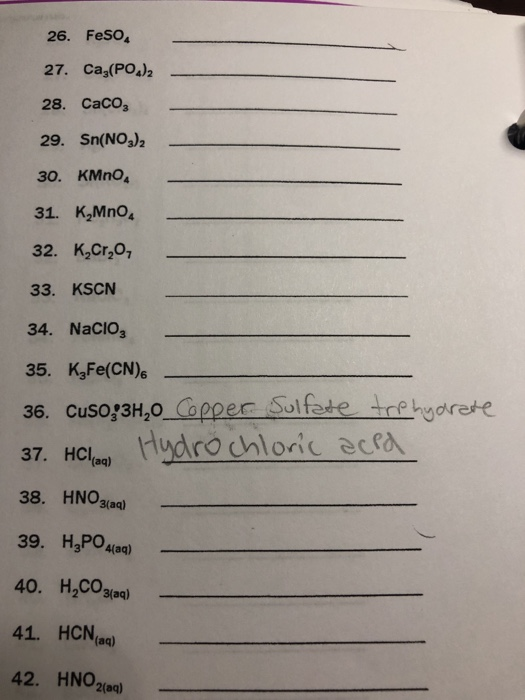 Solved directions say write the formula or names for the | Chegg.com