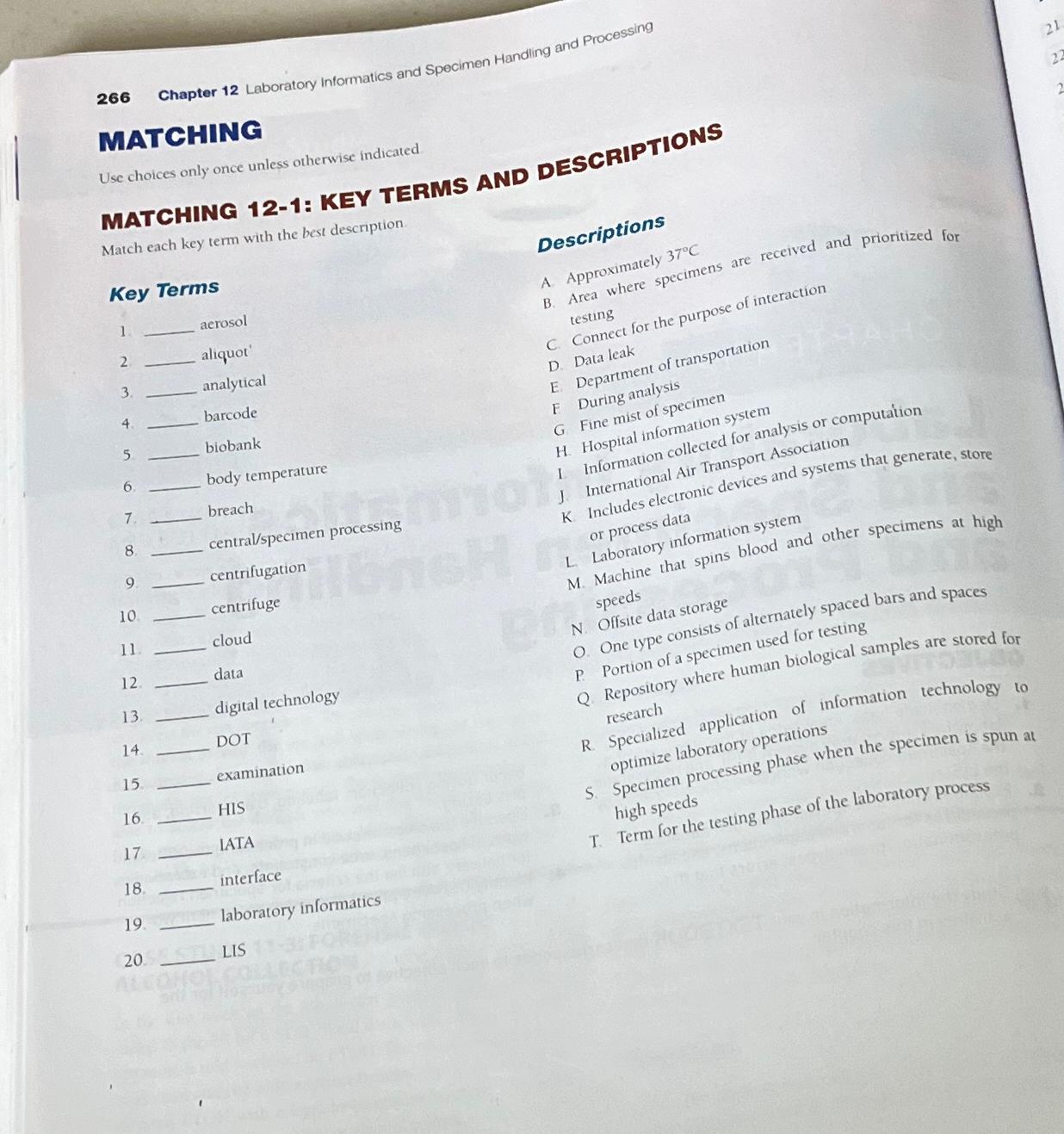 Solved 266 ﻿Chapter 12 ﻿Laboratory Informatics and Specimen | Chegg.com
