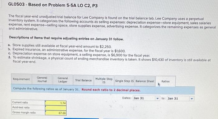 Solved GL0503 - Based on Problem 5-5A LO C2, P3 The fiscal | Chegg.com