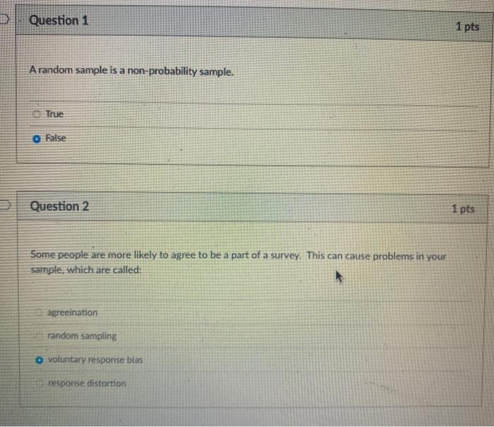 Solved D Question 1 1 pts A random sample is a | Chegg.com