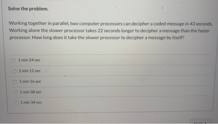 Solved Solve the problem. Working together in parallel, two | Chegg.com