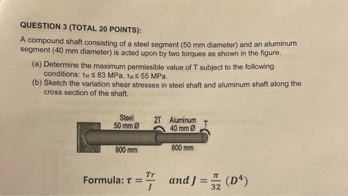 Solved QUESTION 3 (TOTAL 20 POINTS): A compound shaft | Chegg.com