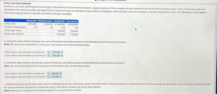 Solved Direct and step methods information (presented in a | Chegg.com