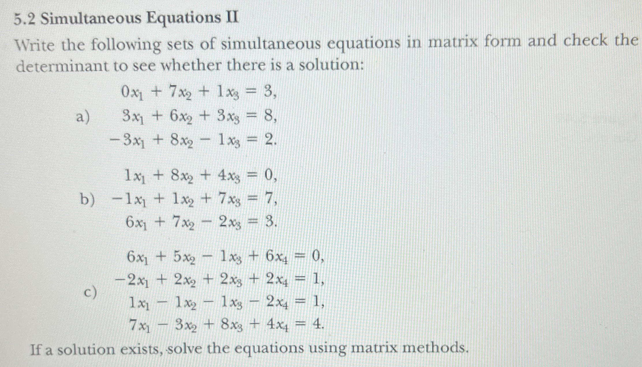 Solved 5.2 ﻿Simultaneous Equations IIWrite the following | Chegg.com