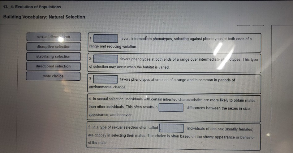 L 4 Evolution Of Populations Building Voary Chegg 