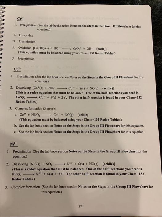 Solved 2222 Cr" 1. Precipitation (See The Lab Book Section | Chegg.com