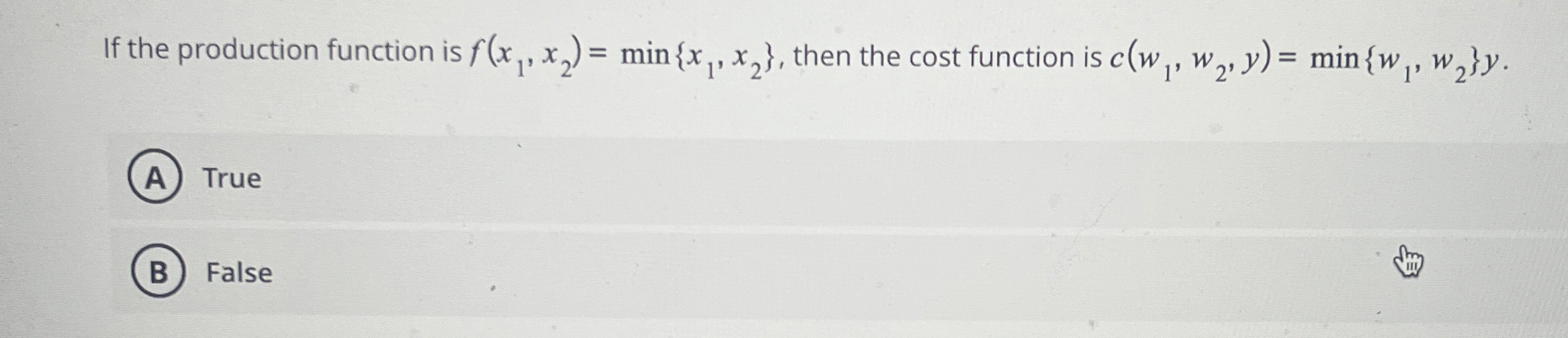 Solved If the production function is f(x1,x2)=min{x1,x2}, | Chegg.com
