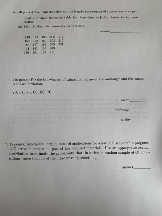 Solved 5. (10 points) The numbers below are the lengths (in | Chegg.com