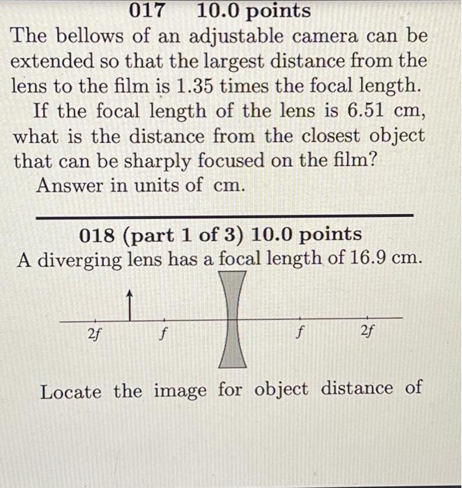 Solved 01710.0 points The bellows of an adjustable camera | Chegg.com