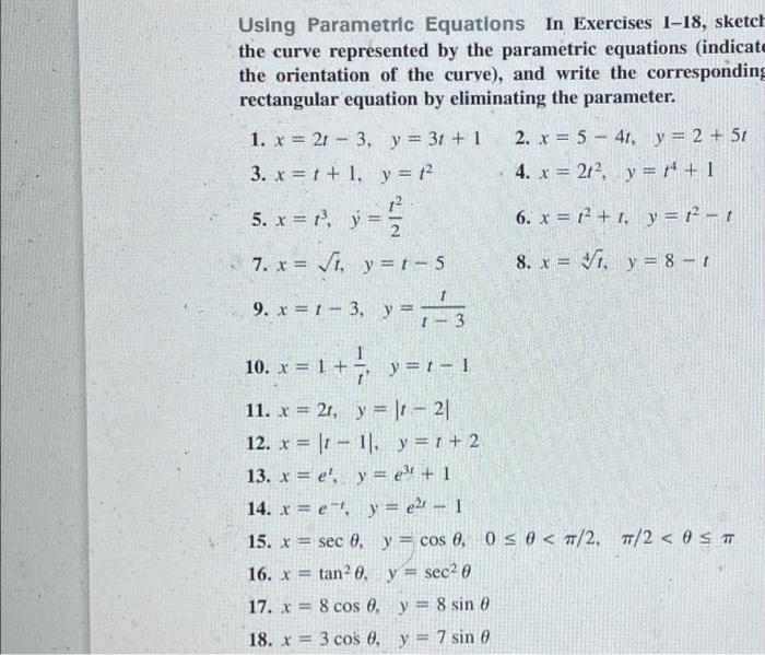 Solved Using Parametric Equations In Exercises 1-18, sketcl | Chegg.com