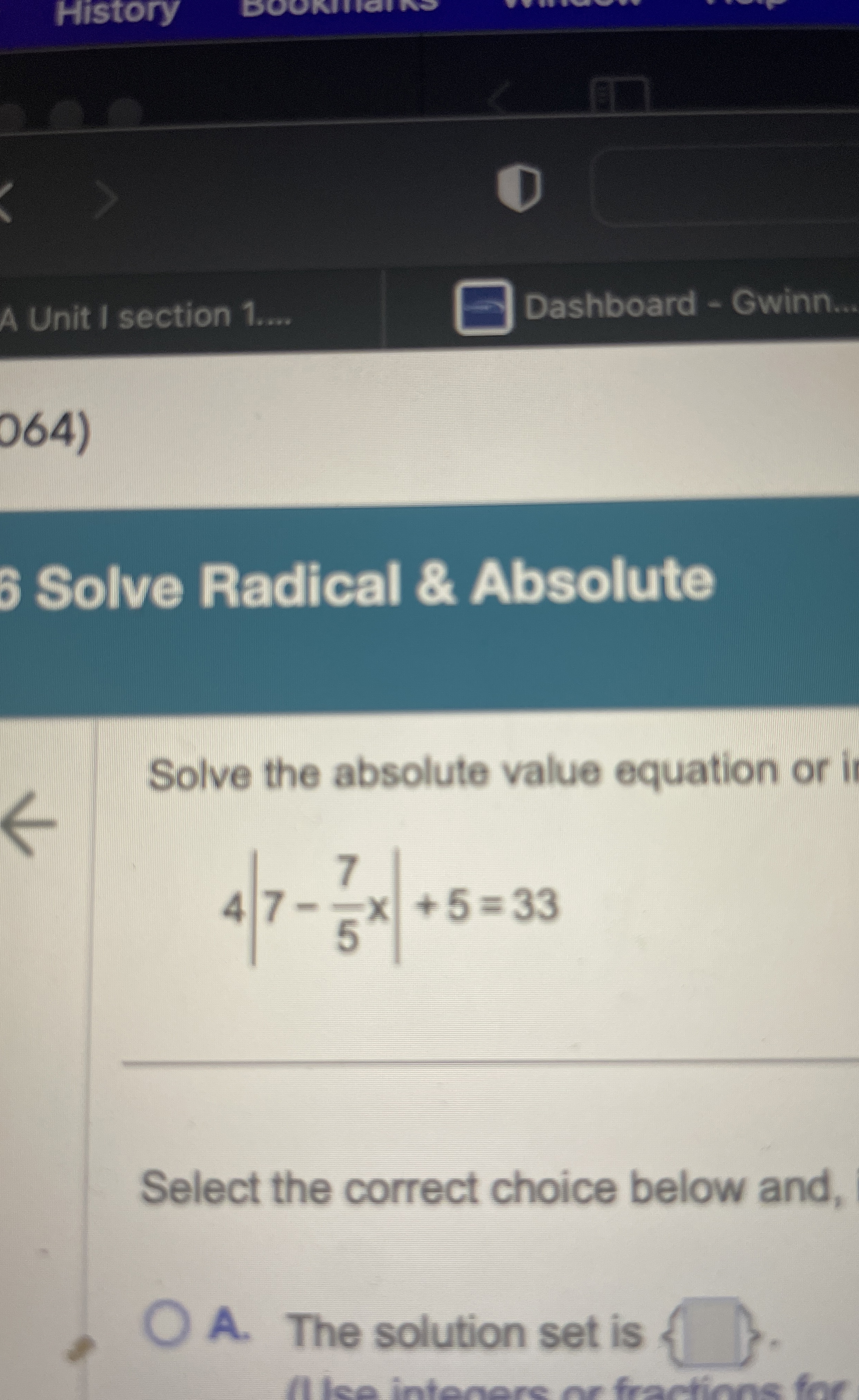 Solved Solve the absolute value equation | Chegg.com